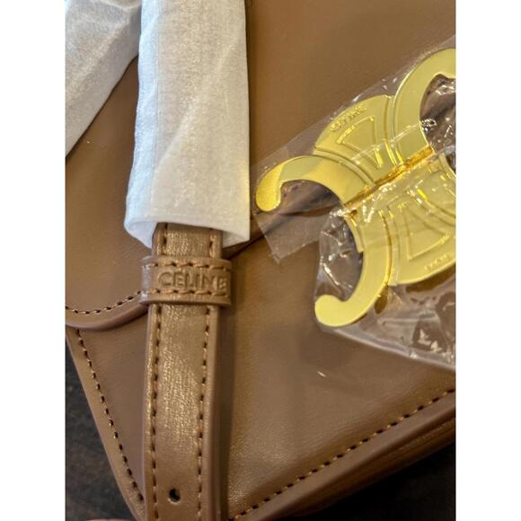 Classique Triomphe Designer Shoulder Bag in Shiny Brown Calfskin Leather Luxury - Picture 4 of 9